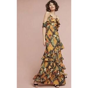 PatBO Moana Ruffle Floral Maxi Dress Tiered Size 4